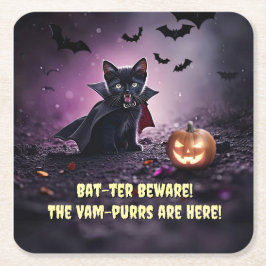 Cute Halloween fest med Black Cat Vampire Underlägg Papper Kvadrat