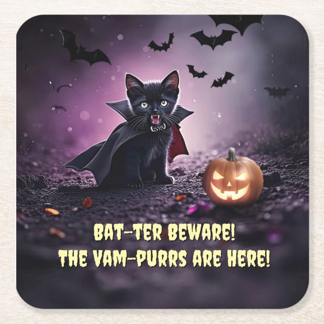 Cute Halloween fest med Black Cat Vampire Underlägg Papper Kvadrat (Framsidan)