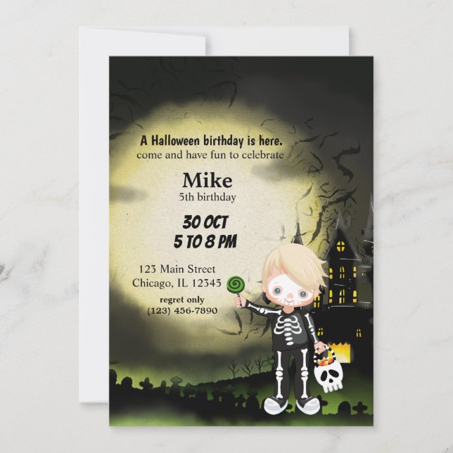 Cute Halloween fest Skeleton Inbjudningar (Framsida)