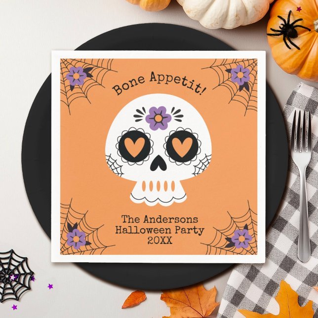 Cute Halloween fest Sugar Skull Pappersservett (A cute sugar skull napkin for your Halloween party.)