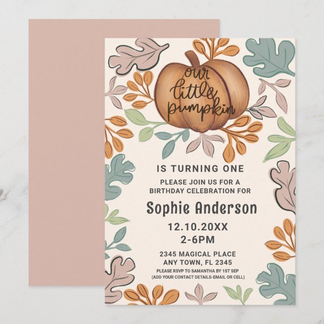 Cute Halloween First Birthday Pastel Party Inbjudningar (Fram/baksida)