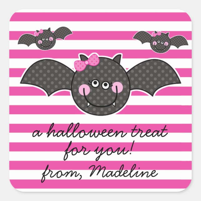 Cute Halloween Fladdermus Fyrkantigt Klistermärke (Framsida)