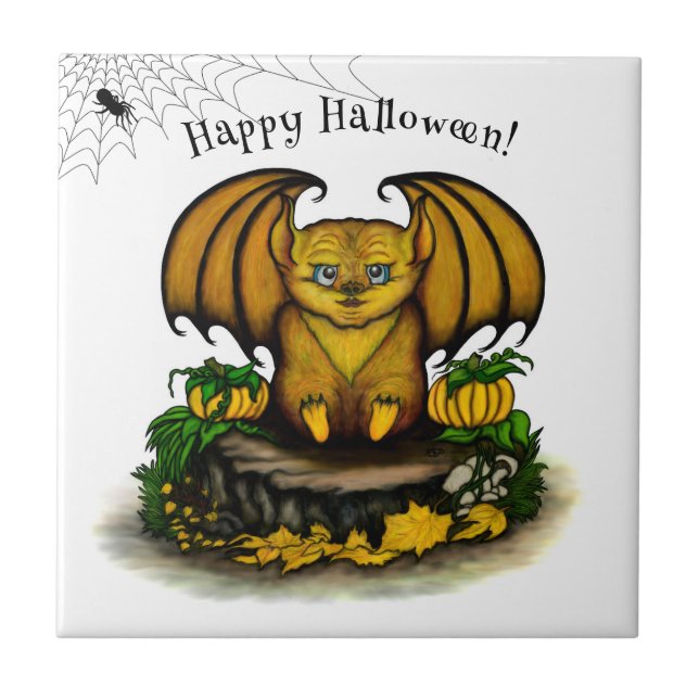 Cute Halloween Fladdermus Kakelplatta (Framsidan)
