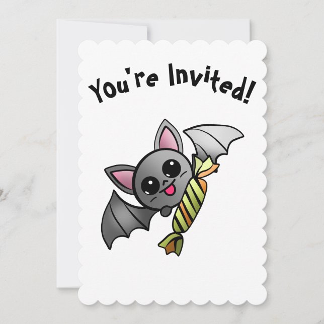 Cute Halloween Fladdermus med Candy Party Inbjudningar (Framsida)