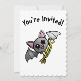 Cute Halloween Fladdermus med Candy Party Inbjudningar