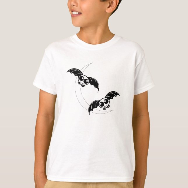 Cute Halloween Fladdermus med Måne T Shirt (Framsida)