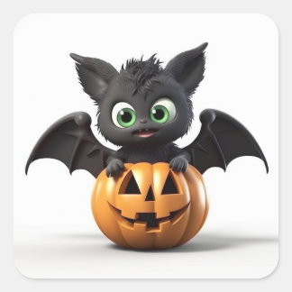 Cute halloween fladdermus på pumpa fyrkantigt klistermärke