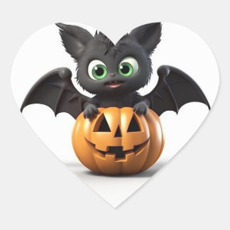 Cute halloween fladdermus på pumpa hjärtformat klistermärke
