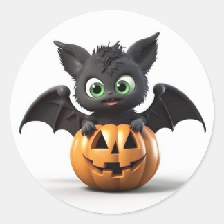 Cute halloween fladdermus på pumpa runt klistermärke