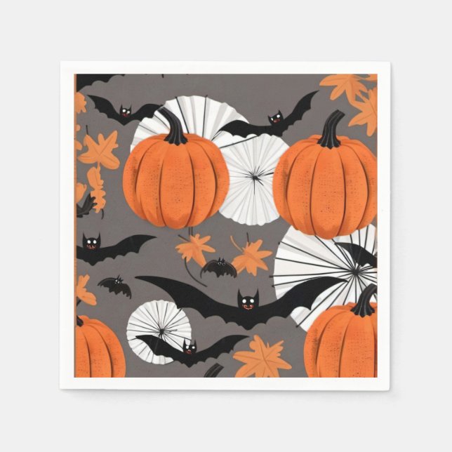 Cute Halloween Fladdermus & Pumpkin Party Pappersservett (Framsidan)