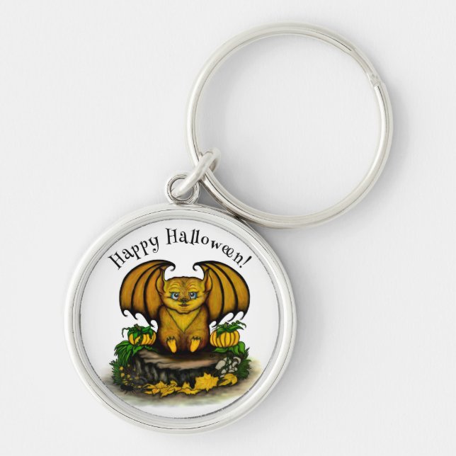 Cute Halloween Fladdermus Rund Silverfärgad Nyckelring (Framsidan)