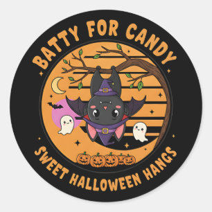 Cute Halloween Fladdermus Sticker med Spöken & Pum Runt Klistermärke