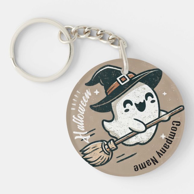 Cute Halloween-flygande häxspökakrylisk nyckelkedj (Framsidan)