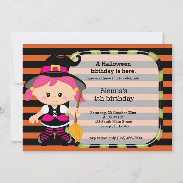 Cute halloween-födelsedatum inbjudningar (Framsida)