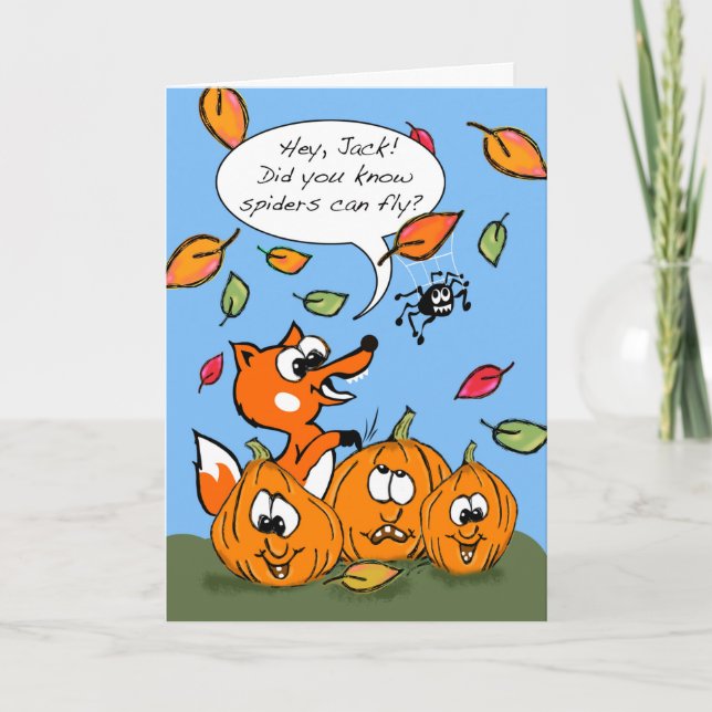 Cute Halloween-för barn med Fox och flygande Spide Kort (Framsida)