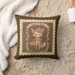 Cute Halloween Fox Skeleton Pillow Kudde