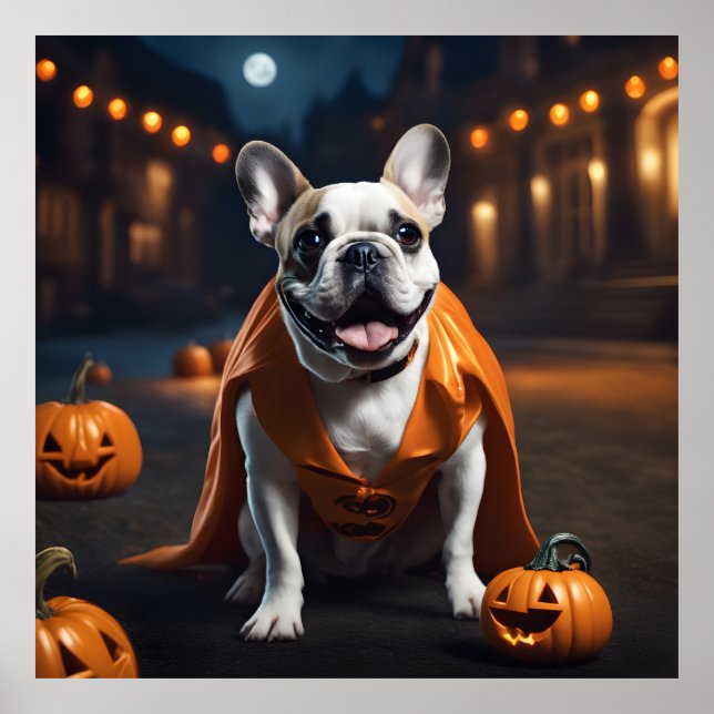 Cute Halloween Fransk Bulldog med påsar Poster (Framsidan)
