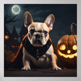 Cute Halloween Fransk Bulldog Puppy oktober Natt Poster