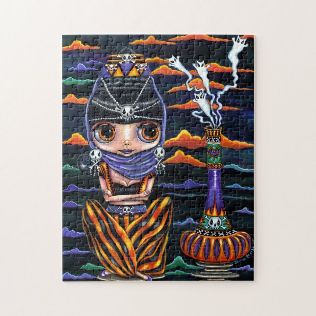Cute Halloween Genie Girl Big Ögon Kattunge Spöken Pussel (Vertikal)