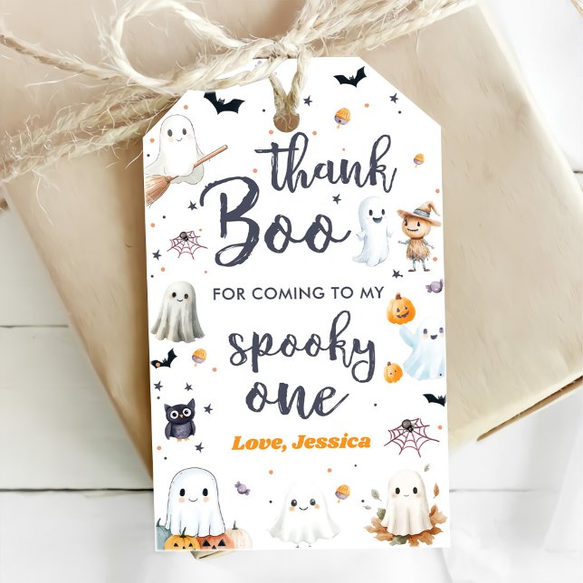 Cute Halloween Ghost 1:a Birthday Party Presentetikett (Skapare uppladdad)