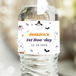 Cute Halloween Ghost 1:a Birthday Party Vattenflaskor Etikett