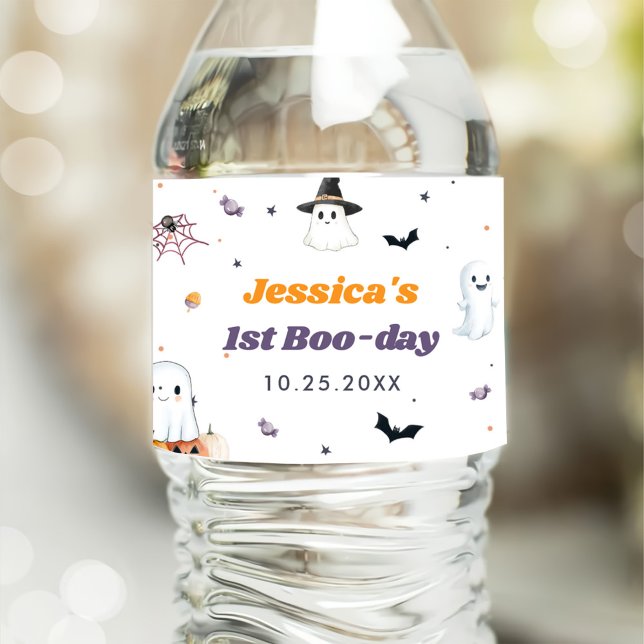 Cute Halloween Ghost 1:a Birthday Party Vattenflaskor Etikett (Skapare uppladdad)