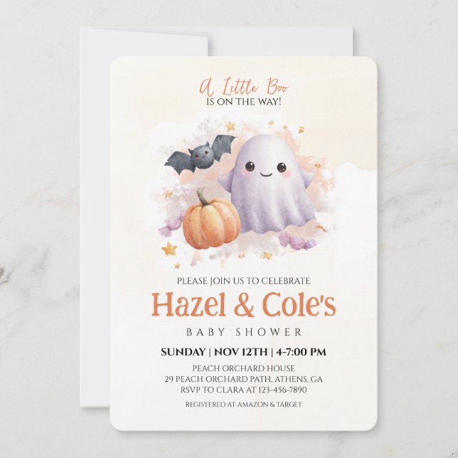 Cute Halloween Ghost Baby Shower-inbjudan Inbjudningar (Framsida)