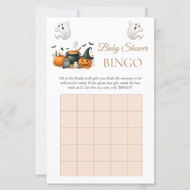Cute Halloween Ghost Baby Shower Party Bingo Game (Framsida)