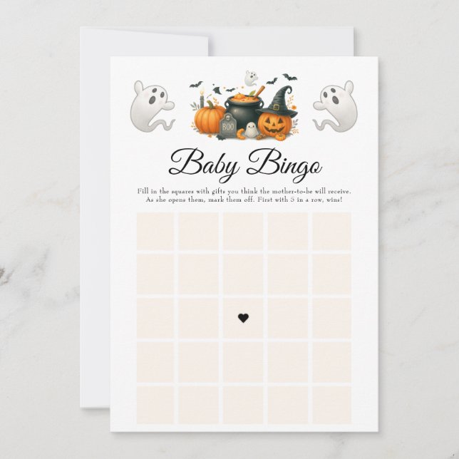 Cute Halloween Ghost Baby Shower Party Bingo Game Inbjudningar (Framsida)