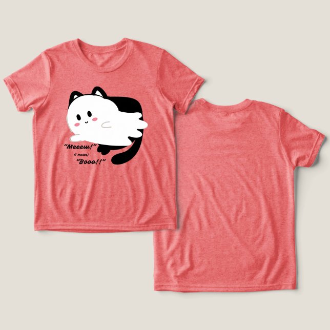 Cute Halloween Ghost Black Cat Boo T Shirt (Design fram och bak)