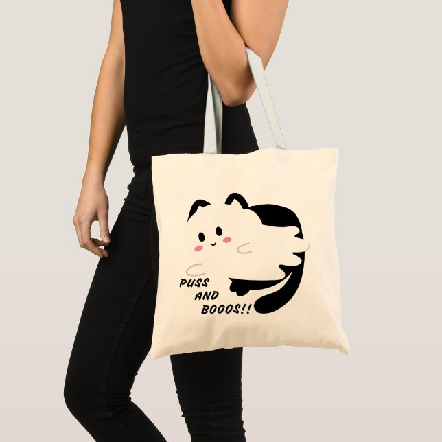 Cute Halloween Ghost Black Cat Boo Tygkasse (Framsida (produkt))