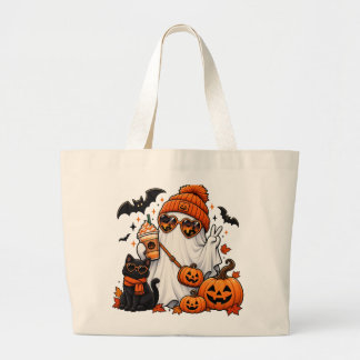 Cute Halloween Ghost & Black Cat – Spooky Autumn Jumbo Tygkasse