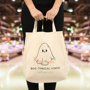 Cute Halloween Ghost Blommigt Boo-tanical Anpassni Tygkasse