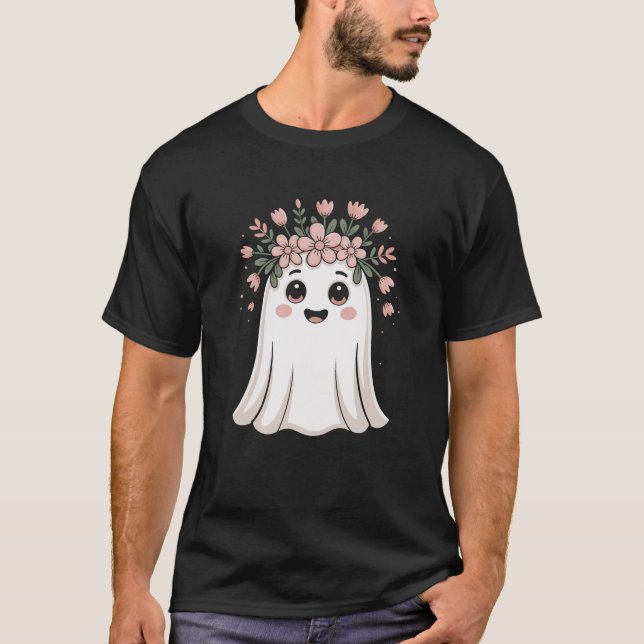 Cute Halloween Ghost Blommigt Girls T-Shirt - Tric (Framsida)