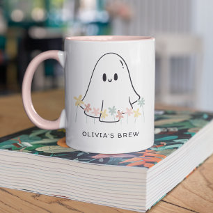 Cute Halloween Ghost Blommigt Mugg