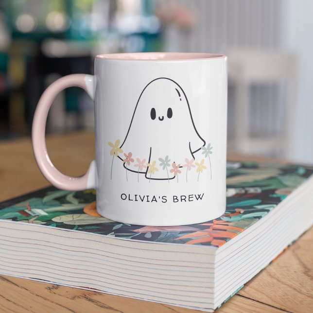 Cute Halloween Ghost Blommigt Mugg (Skapare uppladdad)