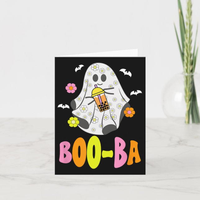 Cute Halloween Ghost Boo Boba Addict Bubble Mjölk  Kort (Framsida)