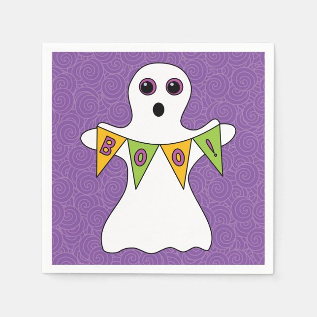 Cute Halloween Ghost Boo Lila Party Pappersservett (Framsidan)