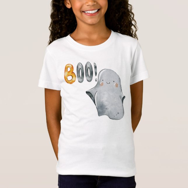 Cute Halloween Ghost Boo Watercolor T Shirt (Framsida)