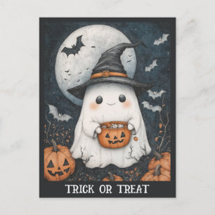 Cute Halloween Ghost Bus eller godis Pumpkin Vykort
