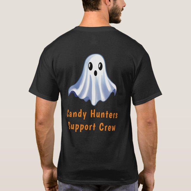 Cute Halloween Ghost Candy Hunters Support Crew T Shirt (Baksida)