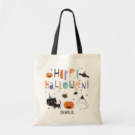 Cute Halloween Ghost, Cat, Fladdermus och Pumpkins Tygkasse