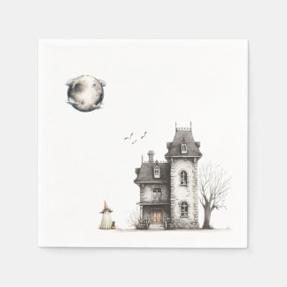 Cute Halloween Ghost & Cat med hemlig mansion Pappersservett