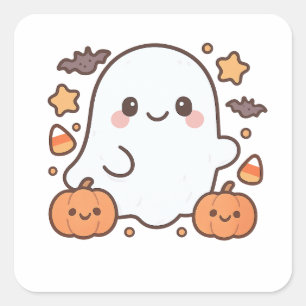Cute Halloween Ghost Clipart, Roligt och Cute Spoo Fyrkantigt Klistermärke