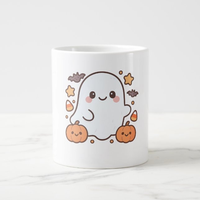 Cute Halloween Ghost Clipart, Roligt och Cute Spoo Jumbo Mugg (Framsidan)