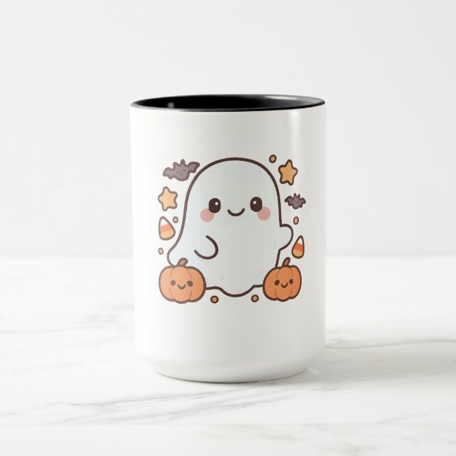 Cute Halloween Ghost Clipart, Roligt och Cute Spoo Mugg (Center)