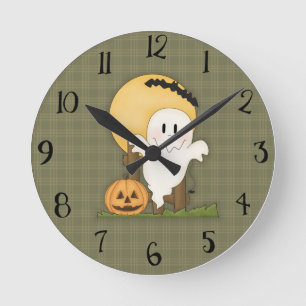 Cute Halloween Ghost Clock Rund Klocka