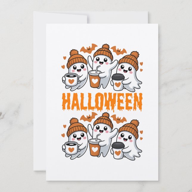 Cute Halloween Ghost Coffee Design Inbjudningar (Baksida)