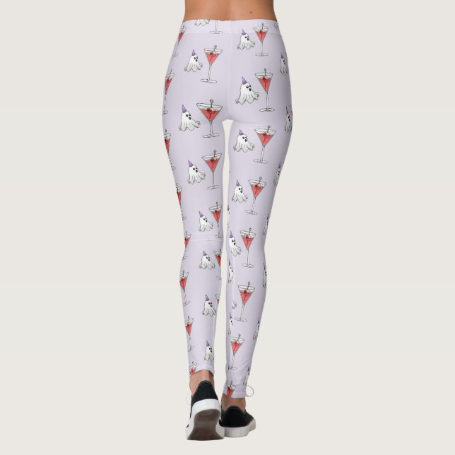 Cute Halloween Ghost & Creepy Cocktail Leggings (Baksida)
