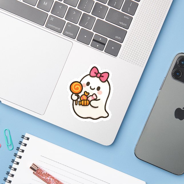 Cute Halloween Ghost-dekal Klistermärken (Laptop med iPhone)